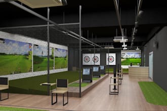 remodel 3d golf course, golf landscape, studio, indoor training, facility hole