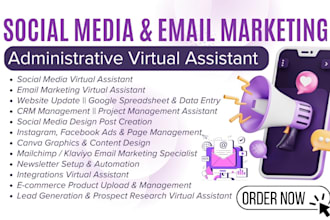 schedule social media content email marketing setup automation virtual assistant