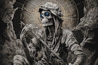 draw detailed , horror, metal, creepy art illustration