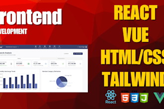 redesign develop frontend web apps using react js, vue js