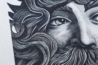 draw detailed dark art with woodcut or linocut style