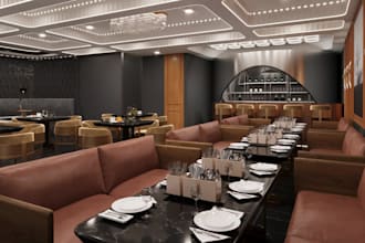 render 3d restaurant design,eatery realistic image, bar interior,coffee,lighting