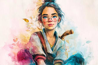 make a digital watercolor character art or furry art
