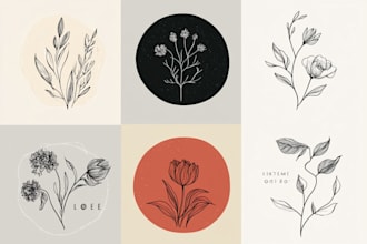 design hand drawn minimalist feminine boho botanical logo