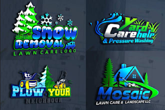 design snow removal lawn care,landscape and yard clean logo