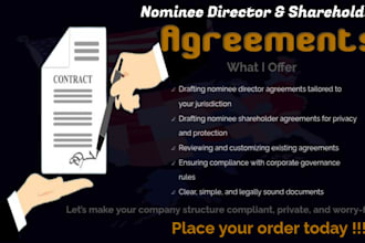 assist with nominee director and shareholder agreements in USA