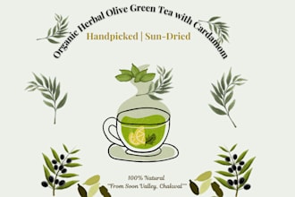 write copy organic herbal olive green tea with cardamom