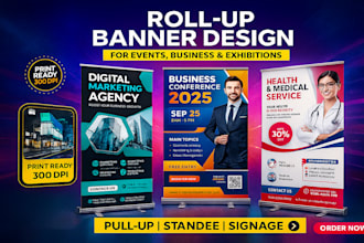 design professional roll up banner, pull up banner, standee, and signage