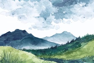draw a watercolor landscape illustration