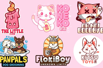 de designsign cute kawaii animal, mascot, cartoon logo sticker  or any  graphic
