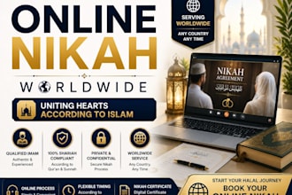 officiate your online islamic, muslim marriage,  witnesses and certificate
