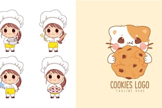 design a cute kawaii cartoon sticker cartoon character logo