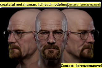 make 3d metahuman, zbrush, 3d head modeling rigging 3d animation in blender maya