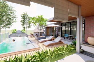 do 3d backyard landscape design patio pool deck pergola outdoor garden rendering
