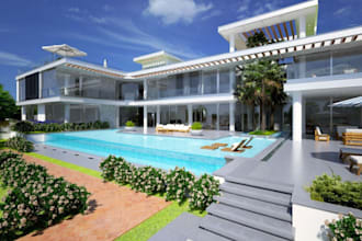 remodel beachside villa,rooftop deck,outdoor lounge,facade render,private estate
