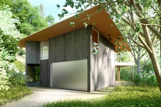 recreate modern cabin lodge,slop roof,wooden cladding,minimalist interior render