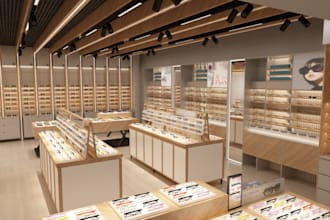 restyle modern retail store, optician office setup,beauty clinic,interior render
