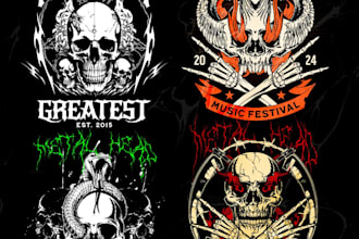 premium custom scary, horror, heavy, death metal logo with t shirt design