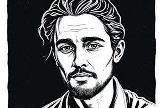 draw a portrait drawing in linocut illustration