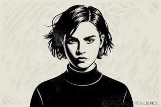 create a portrait print linocut style digital art