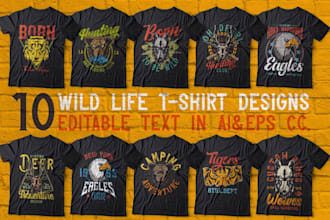 create vintage wild animals eagle logo and t shirt design