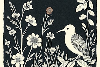 illustrate botanical and animal linocut illustration