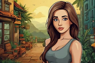 draw vector cartoon, background, character etc