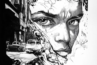 draw a digital black and white portrait from your image