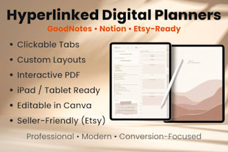 design a premium hyperlinked digital planner for goodnotes, notion, and etsy