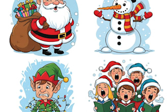 do a christmas caricatures, winter holidays cartoons