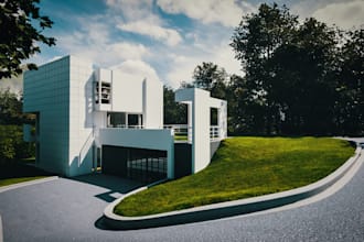 layout 3d architecture design, house exterior, commercial space interior, office