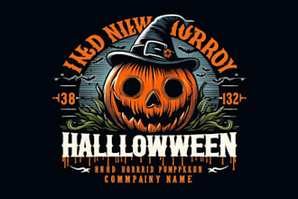 create vintage horror pumpkin halloween logo for you in one day