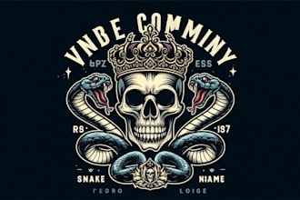 design a vintage skull crown snake logo with unlimited revisions