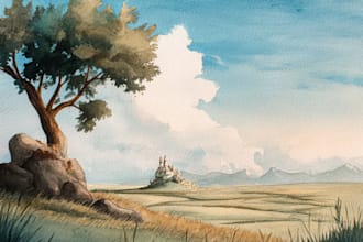 draw a watercolor landscape illustration