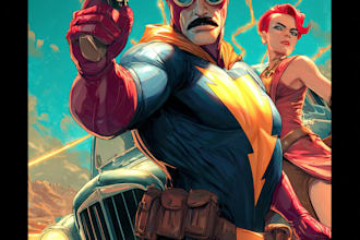 draw retro comic book cover, comic cover design, storyboard,