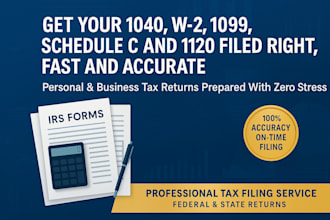 prepare and file irs forms 1120, 1040, 1065, 5472 1040nr 990 for us tax return