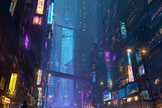 make a cyberpunk futuristic city and background