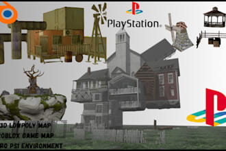 design retro ps1 buildings, low poly maps, roblox maps, pixel tilset maps