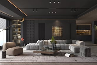 recraft luxury apartment interior design,realistic furniture render,layout,revit