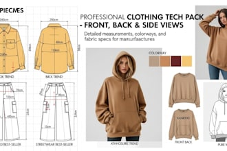 do clothing tech pack fashion techpack garment technical drawing for factory use