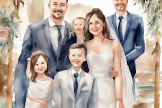 illustrate a romantic family couple portrait