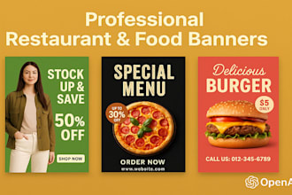 design shopify restaurant banners, restaurant food flyers, promotional graphics