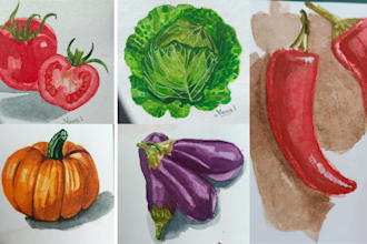 paint any fruit or vegetable with watercolors