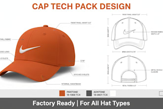 cap tech pack design hat mockup factory ready techpack drawing bucket cap design