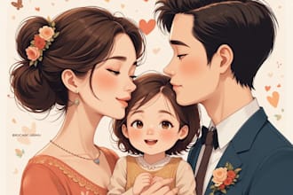 draw family portrait, couple and wedding portrait