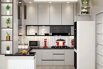design modern kitchen interior with 3d realistic rendering