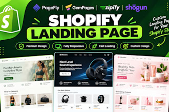 design shopify landing page, product landing page by gempages, pagefly, replo