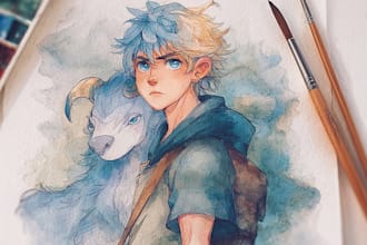 make a digital watercolor character art or furry