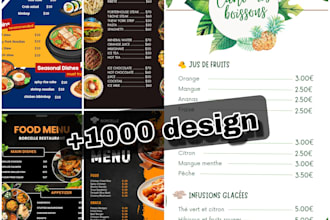 create a professional food and drinks menu for any business