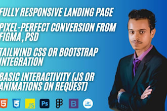 convert figma, PSD to responsive landing page using HTML CSS tailwind bootstrap